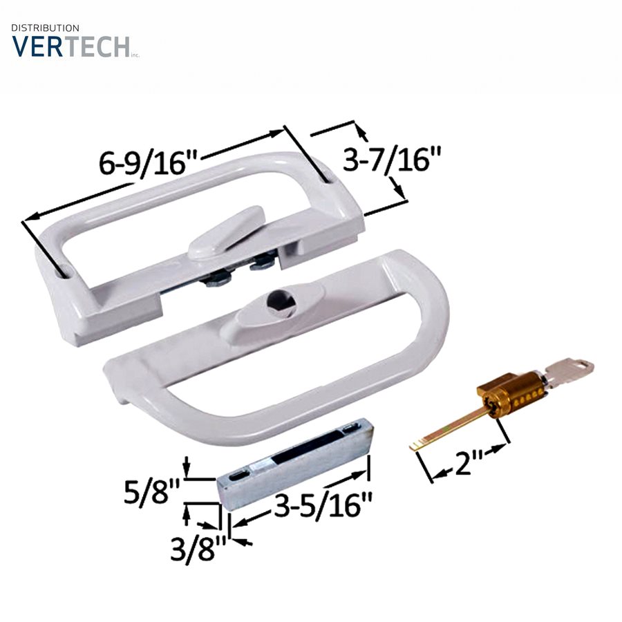 PATIO DOOR HANDLE WITH KEY- WHITE